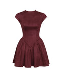 JACQUELINE BACKLESS BURGUNDY PUFFY SUEDE MINI DRESS