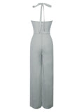 ZARIA SAGE GREEN WIDE LEG HALTER JUMPSUIT