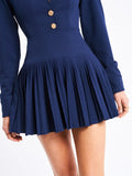 VALARIE NAVY BLUE DENIM STYLE PLEATED MINI DRESS