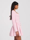 TAE PINK TWEED LONG SLEEVE MINI DRESS