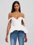 Qistina White Off-shoulder Bubble Hem Peplum Top
