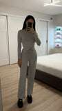 Round Neck Long Sleeve Top and Drawstring Pants Set