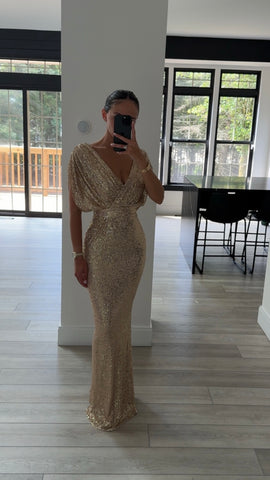 SEQUIN SHORT SLEEVE GOWN