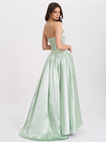 Lael Mint Green Back Button Trailing Gown