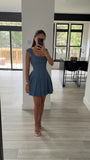 SADA PLEATED DENIM MINI DRESS