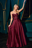 STRAPLESS BEADED SATIN A LINE GOWN