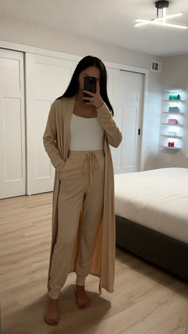 Open Front Long Sleeve Cardigan and Pants Lounge Set