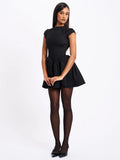 JACQUELINE BACKLESS BLACK PUFFY SUEDE MINI DRESS