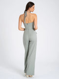 ZARIA SAGE GREEN WIDE LEG HALTER JUMPSUIT