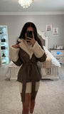 BELTED FAUX SHEARING TRIMMED JACKET