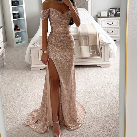 ROSE GOLD RUCHED GOWN – SHOP DDMINE