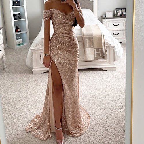 Beaded Floral Rose Gold Ball Gown Prom Dresses Long Train FD2403 vinio –  Viniodress