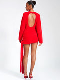 KEIRA RED KNIT LONG SLEEVE BACKLESS SWEATER DRESS