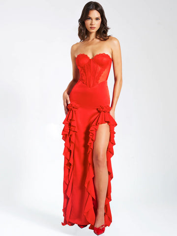 TALIA RED LACE CORSET MAXI GOWN