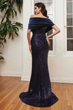 STRAPLESS SEQUIN SHAWL LONG GOWN