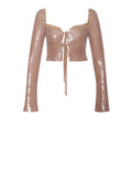 OLLIE NUDE SEQUIN LACE UP TOP
