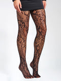 BLACK LACE FLORAL PRING THIGH HIGH SOCKS