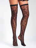 BLACK LACE FLORAL PRING THIGH HIGH SOCKS