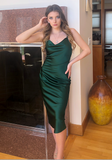 Aspen Midi Dress - Emerald Green Satin