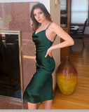 Aspen Midi Dress - Emerald Green Satin