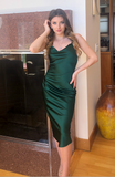 Aspen Midi Dress - Emerald Green Satin