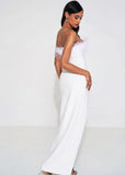 RAQUEL WHITE FEATHER HIGH SLIT MAXI DRESS