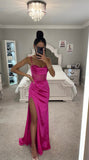 FUCHSIA FITTED MESH CORSET GOWN