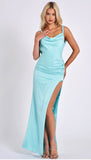 TIFFANY BLUE HIGH SLIT BACKLESS GOWN