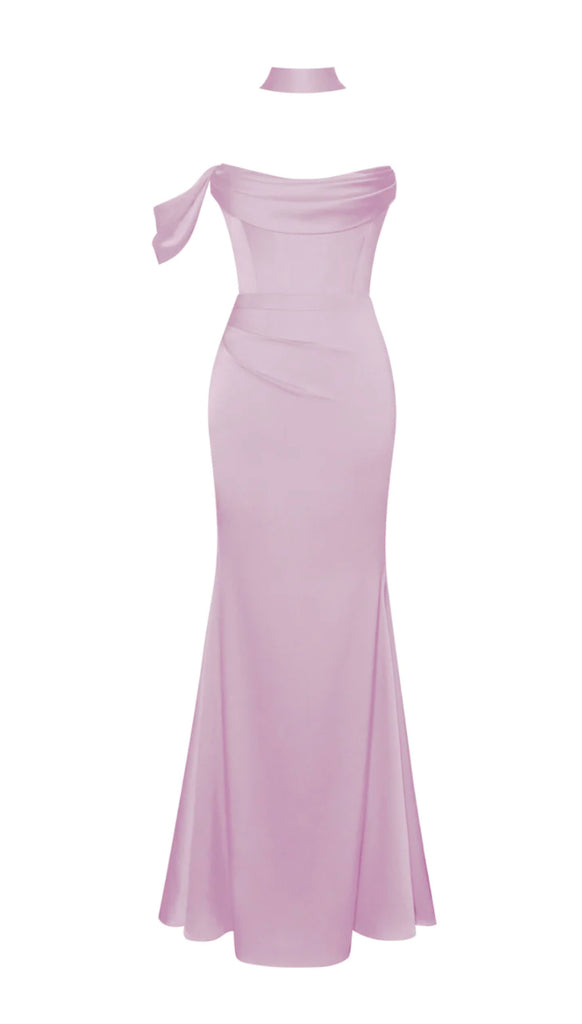 MAUVE HALTER NECK DUCHESS SATIN GOWN – SHOP DDMINE