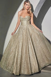 CHAMPAGNE LACE UP GLITTER BALL GOWN