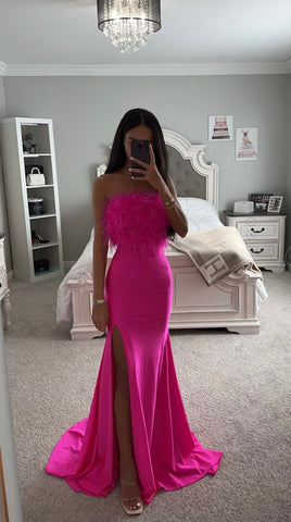 FUCHSIA TWO PIECE FEATHER GOWN – DDMINE