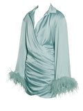 JENNA PALE BLUE LONG SLEEVE FEATHER ROBE MINI DRESS