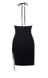 BLACK HALTER NECK MINI DRESS