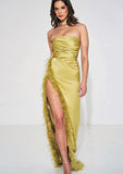 PERRY OLIVE FEATHER GOWN