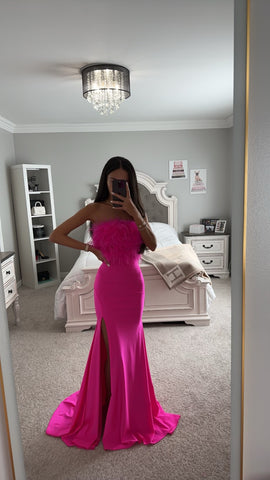 FUCHSIA TWO PIECE FEATHER GOWN