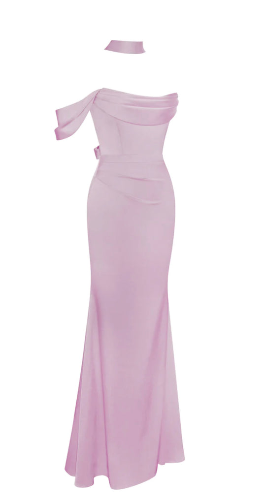 MAUVE HALTER NECK DUCHESS SATIN GOWN – SHOP DDMINE