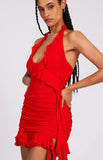 NADIA RED RUFFLE MINI DRESS