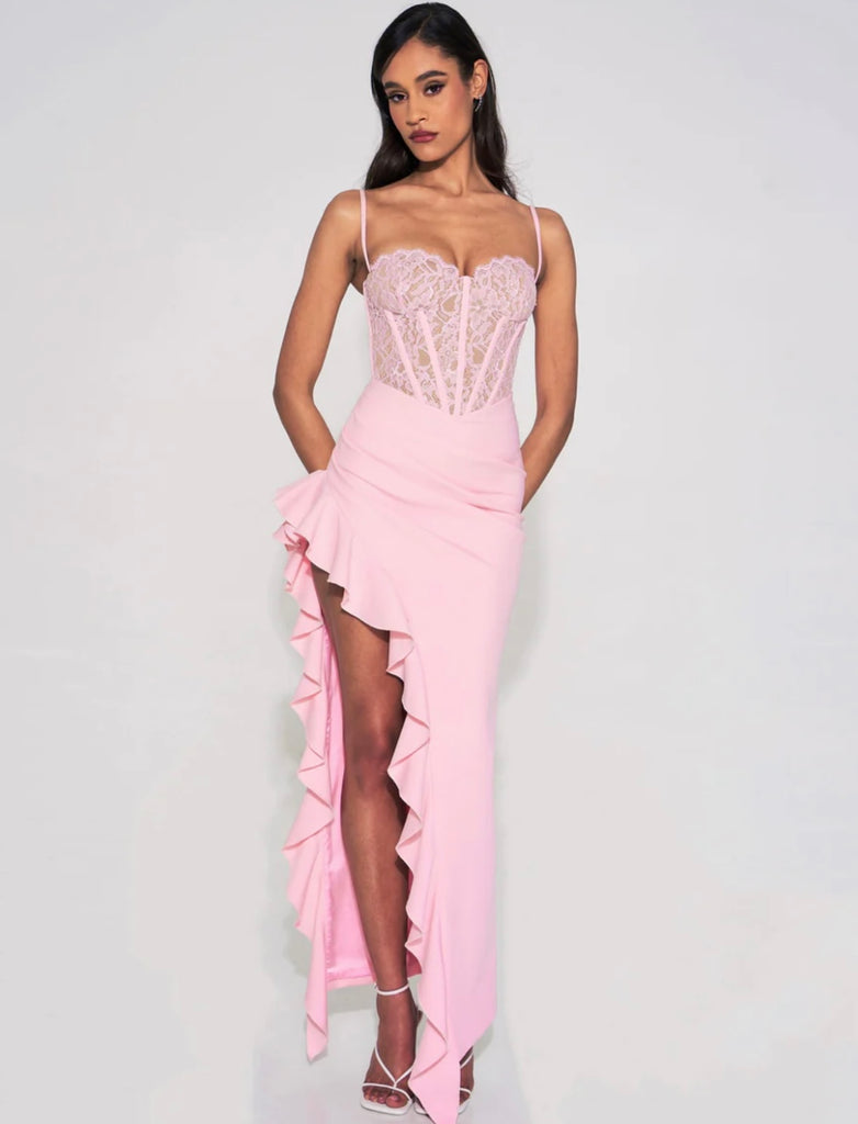 JULIA PINK LACE CORSET MAXI DRESS – SHOP DDMINE