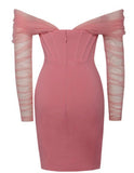 SALMON MESH SLEEVE MINI DRESS