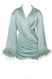 JENNA PALE BLUE LONG SLEEVE FEATHER ROBE MINI DRESS