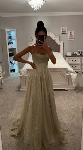 CHAMPAGNE LACE UP GLITTER BALL GOWN