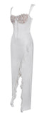 WHITE LACE SATIN MAXI CORSET DRESS