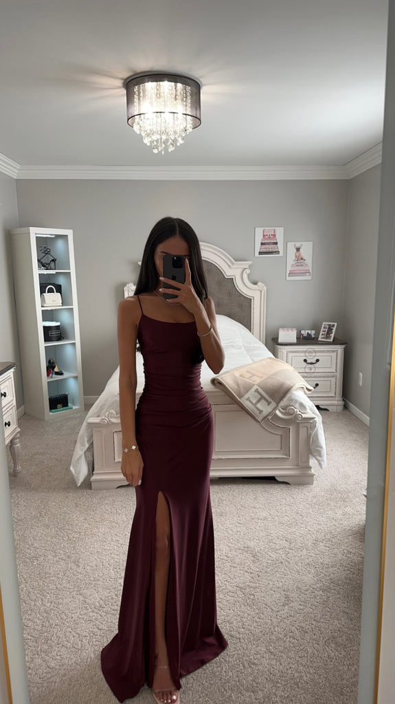 BURGUNDY SATIN GOWN – SHOP DDMINE