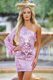 Florence One Sleeve Sequin Mini Dress - Pink Ice