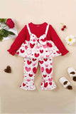 GIRLS HEART PRINT BOW DETAIL SWEATER AND FLARE PANT SET