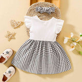 PLAID BOW DETAIL ROUND NECK DRESS