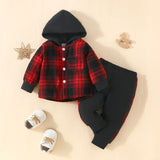 PLAID BUTTON UP HOODED SHACKET AND PANT SET