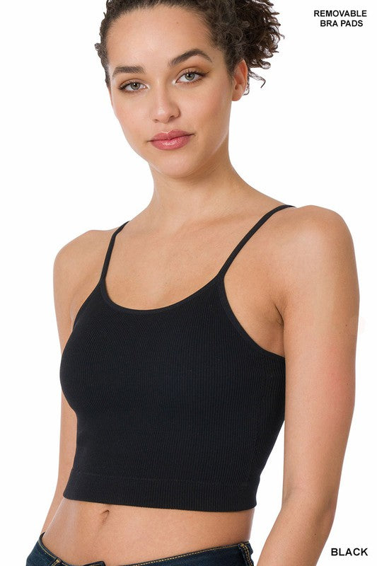 RIBBED SEAMLESS CROPPED CAMI WITH BRA PADS – DDMINE