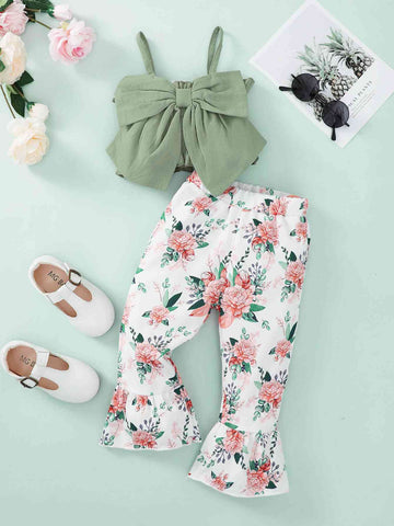 GIRLS BOW CAMI AND FLORAL FLARE PANTS SET