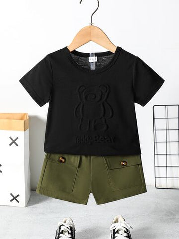 TEDDY BEAR ROUND NECK TOP AND SHORTS SET